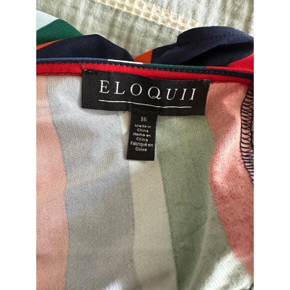 Eloquii Rainbow Striped A-line Midi Dress Puff Long Sleeve Artsy Plus 16 NEW - Picture 9 of 9